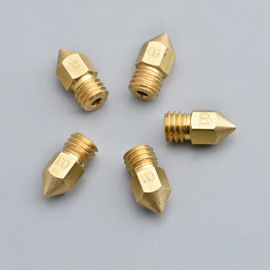 5 Piece Brass Nozzles For 3d Printer 0.1mm, 0.2mm, 0.3mm 0.4mm, 0.5mm,